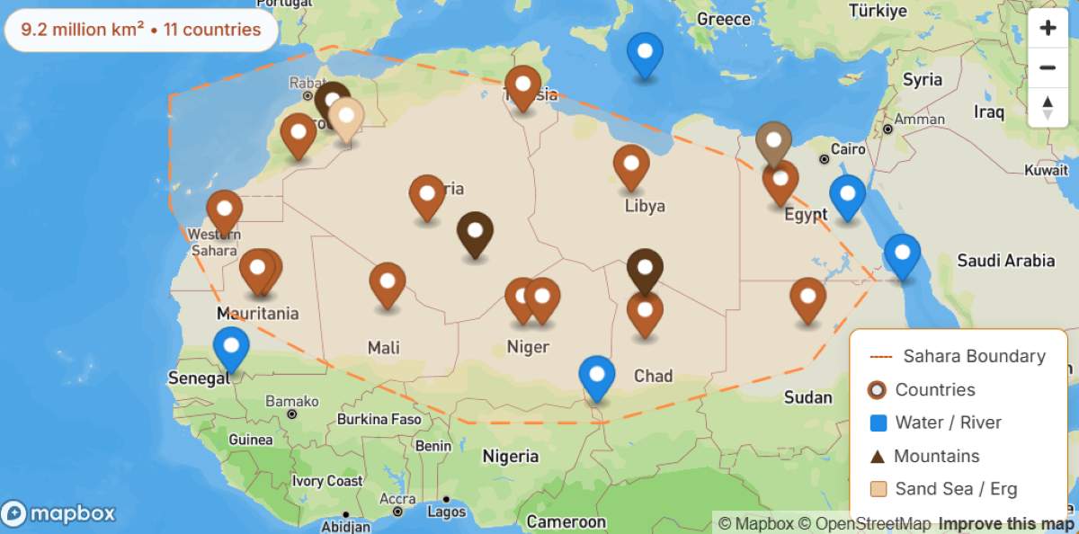 Sahara Desert Map and Landscape